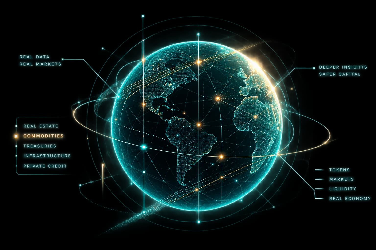 Connected global real-world asset markets visualized as a digital globe